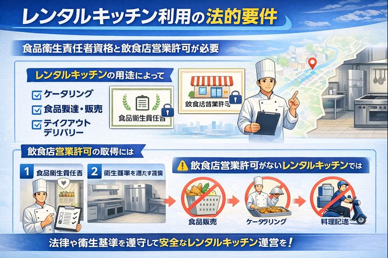 食品衛生責任者と飲食店営業許可の取得フローを示すインフォグラフィック